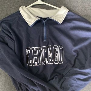 Navy Blue Half Zip Chicago Hoodie from Shein